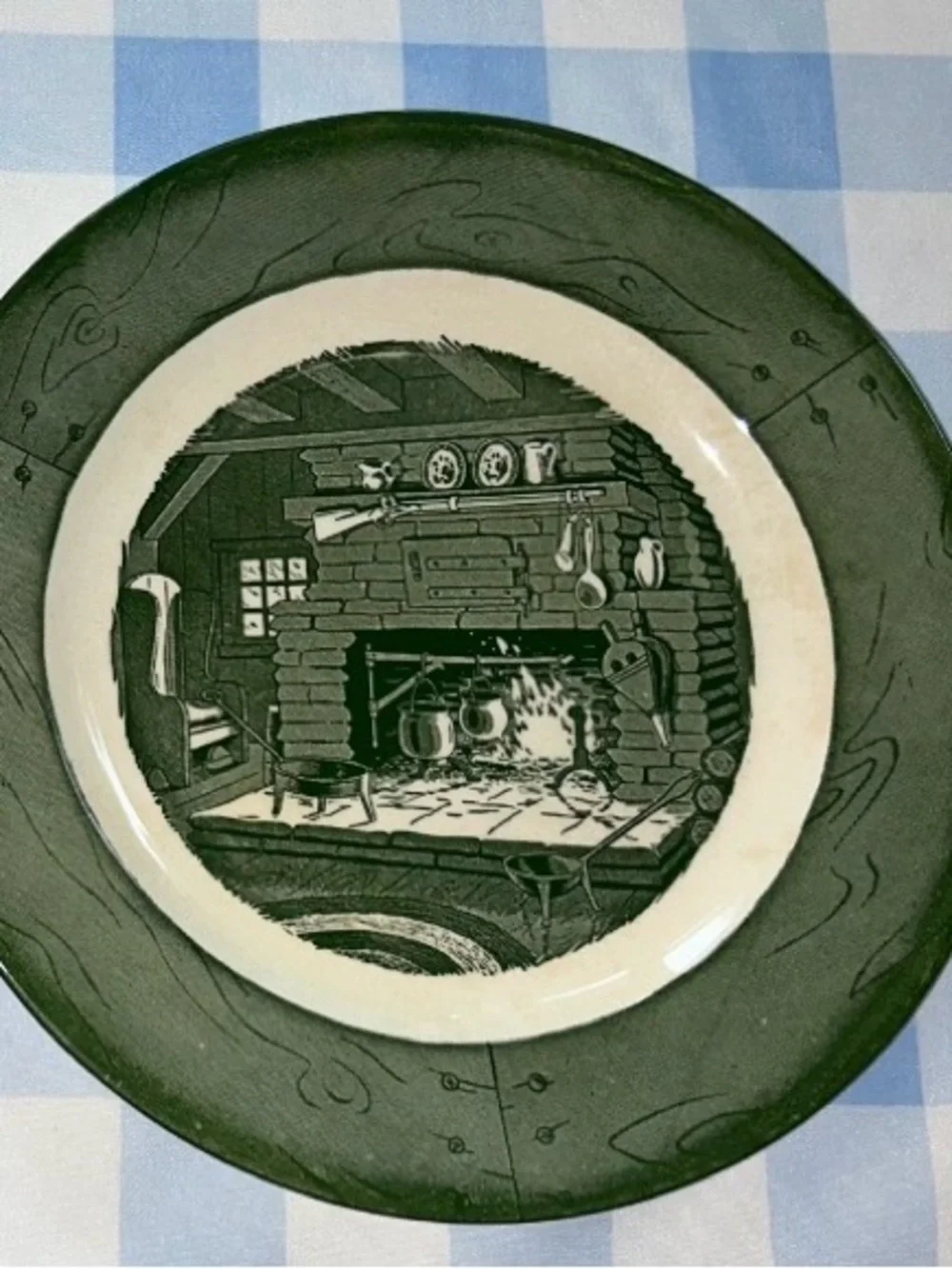 Vintage 1950’s Colonial Homestead Green Dinner Plate set of 2